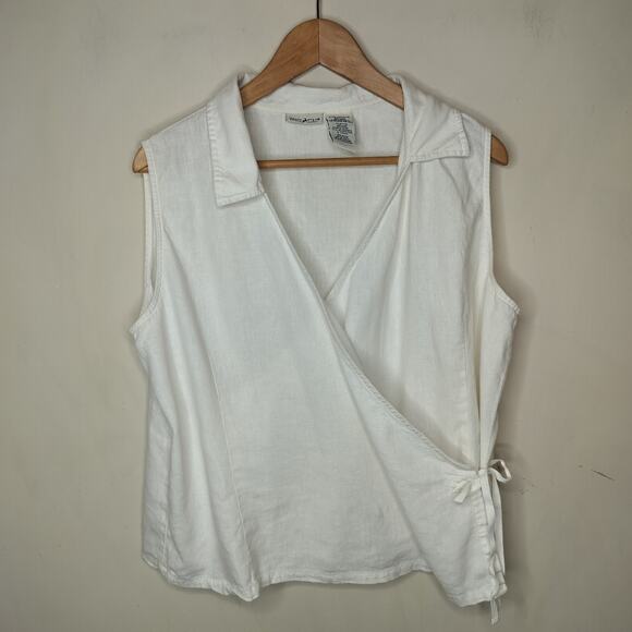 White Stag Wrap Shirt Linen Blend White Sleeveless - Picture 1 of 7